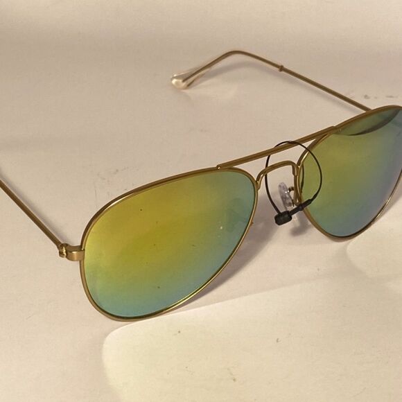 1027 Gold Aviator Sunglasses Gold Mirrored Lenses NWT - Picture 6 of 8